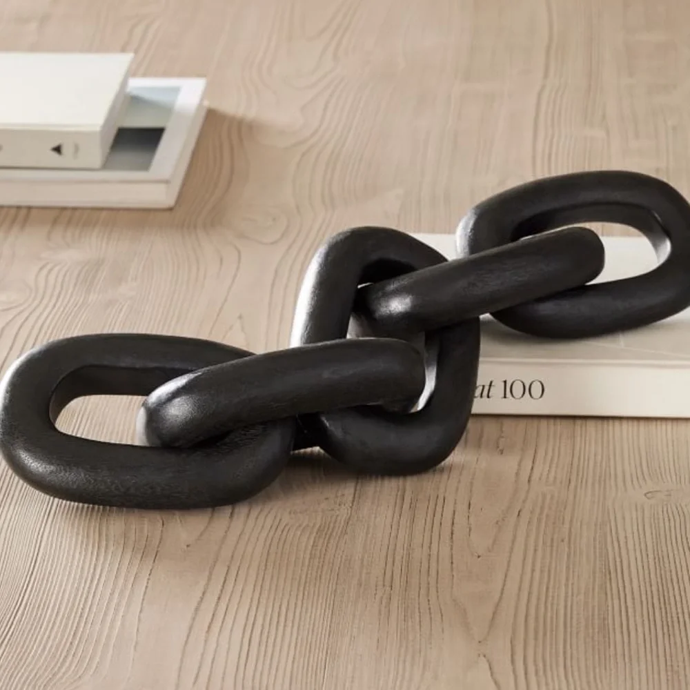 West Elm Black Five Link Acacia Wooden Chain Decorative Object New